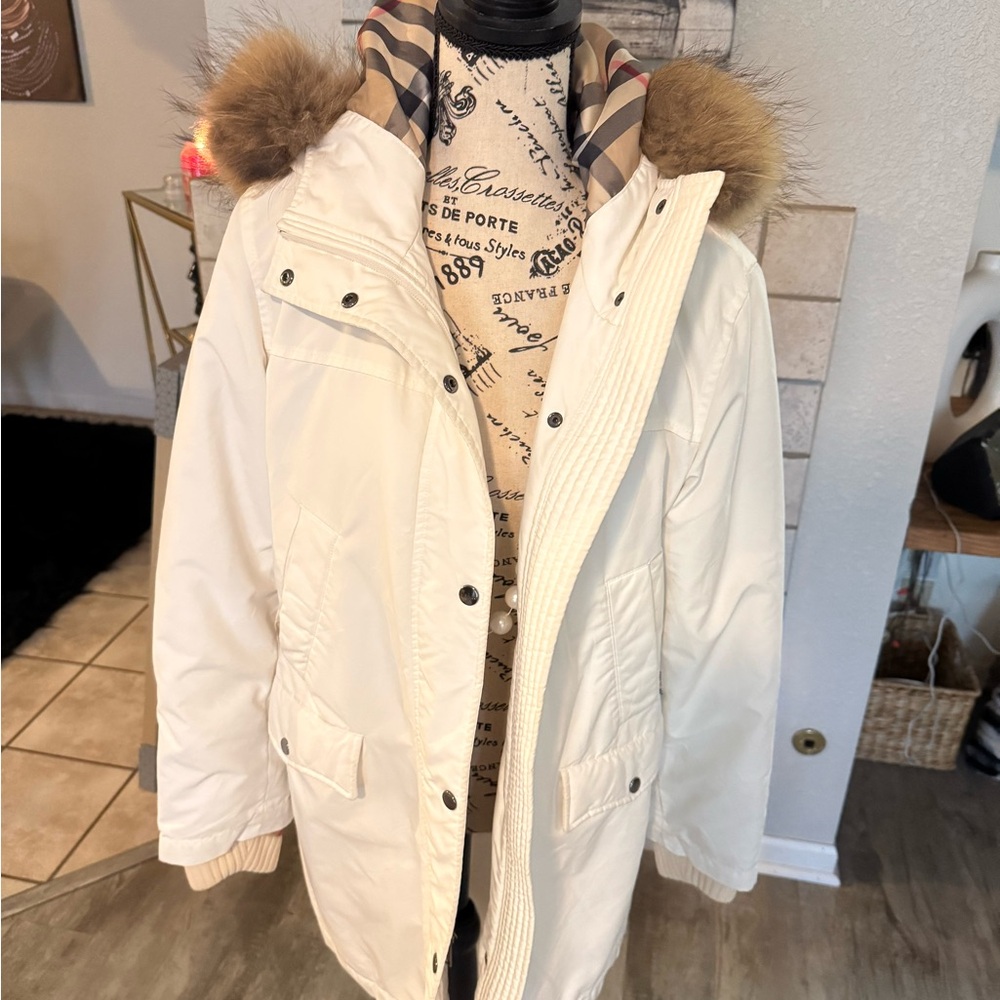 Blueberry White Parka with Fur Trim Hood